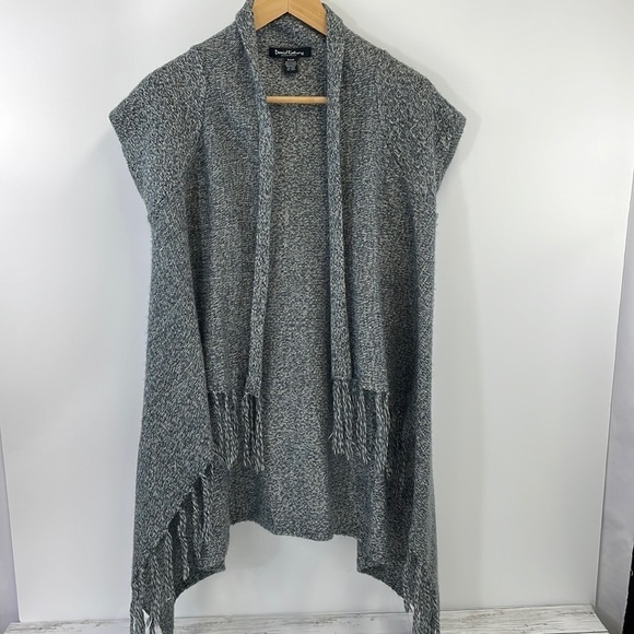 DAVID KAHN jeans wear long gray fringe cardigan short sleeves SZ S - Picture 2 of 6